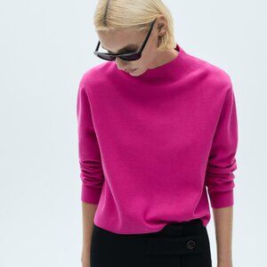 MANGO | Knitted Sweater with Perkins Neck | Fuchsia | Large